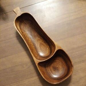 Alii Woods Honolulu USA Pear Shaped Monkey Wood Divided Serving Bowl